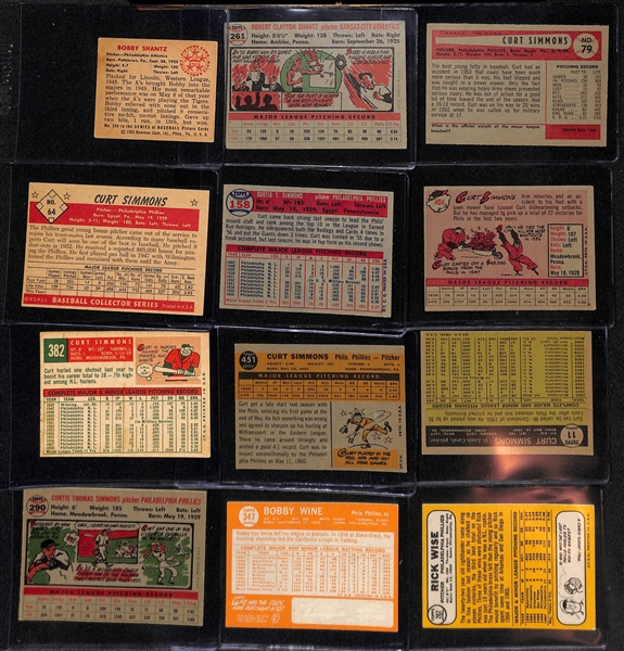 Lot of (12) Signed Phillies Cards - 1950 Bowman Bobby Shantz, 1956 Topps Bobby Shantz, 1954 Bowman Curt Simmons, and more (Beckett BAS Reviewed)